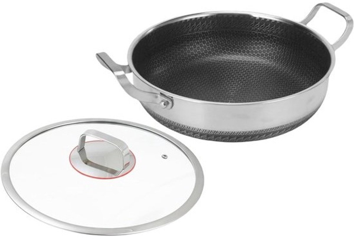 Roestvrij Staal Braadpan | Antiaanbak Dubbele Handvatten RVS Keukengerei - Braadpan - Voor Koken Keuken Restaurant Camping Aanbraden Bakken Roerbakken Vis Eieren Pannenkoeken Steaks
