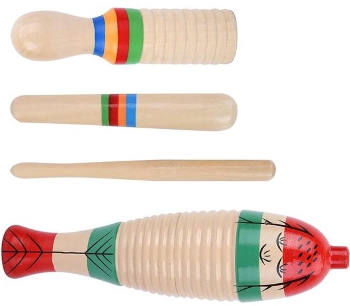Percussie Instrument - Muziekinstrument Set - Muziek Maken Leren - Visvormige Guiro - 2 Sets - Natuurlijk Hout