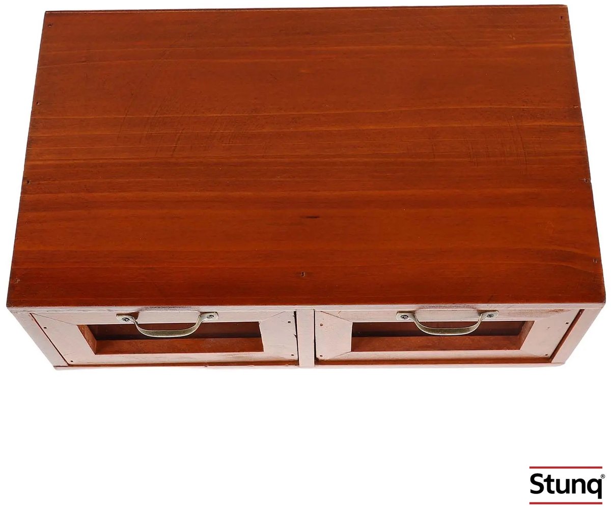 Image of Stunq® Houten Monitorverhoger met 2 Opberglades – Bureau Organizer voor Laptop en Beeldscherm, Bruin