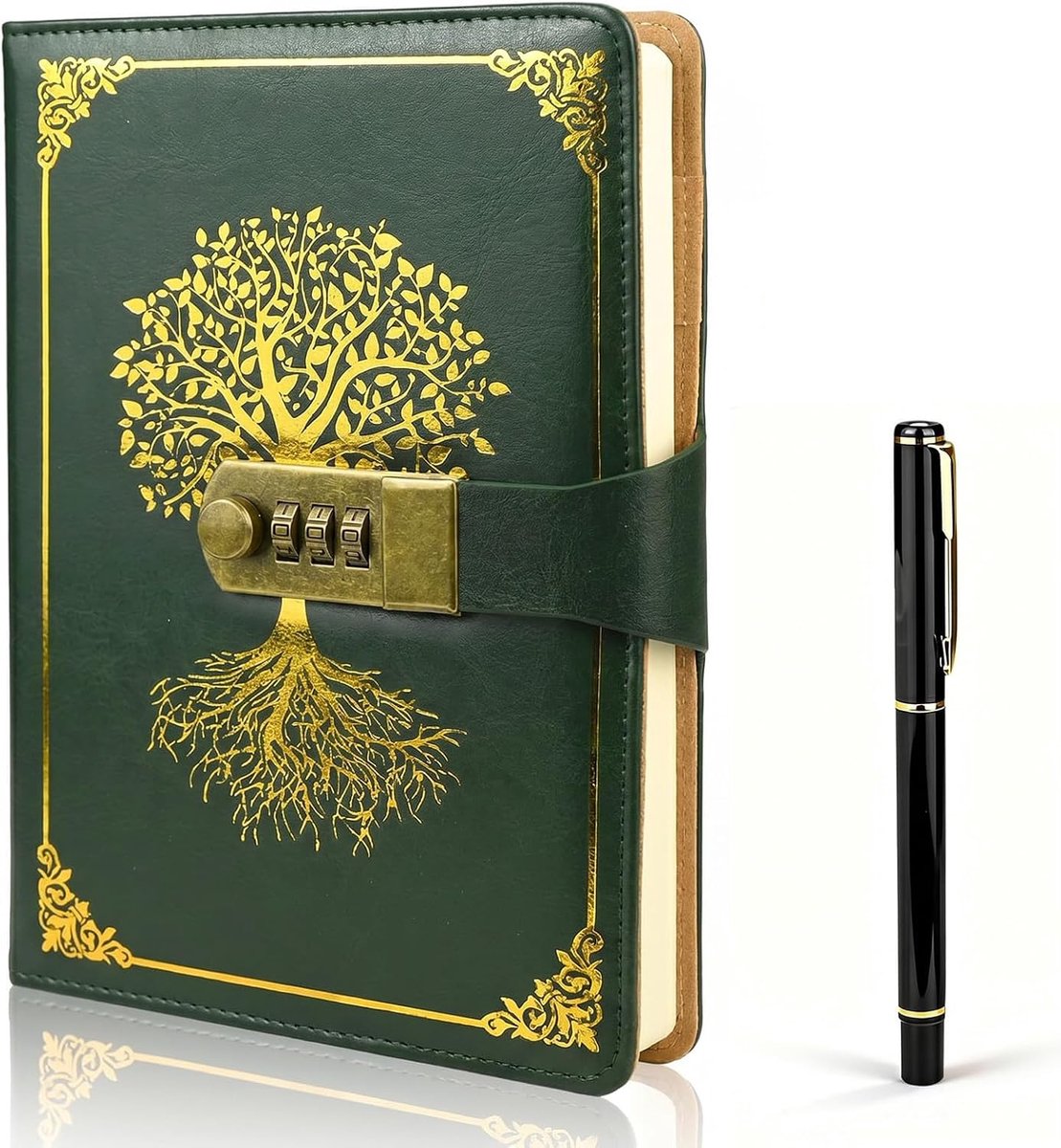 Dagboek met slot, A5 hardcover, wachtwoordnotitieboek, 200 pagina's, navulbaar, vintage look, dagboek voor meisjes, mannen en studenten, 21,8 x 14,7 cm (groen)