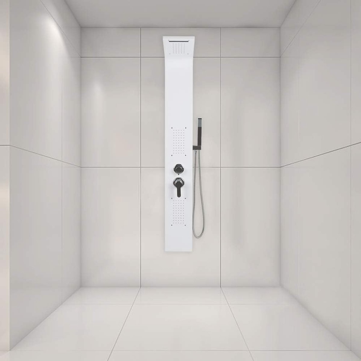 Douchekolom met 3 modi,Douchepaneel Zwarte Douchekolom Hydromassage voor Badkuip met Mixer in 304 Roestvrij Staal voor Badkamer-20 x 7 x 140 cm (wit)