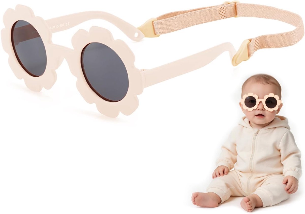 Zonnebril voor Baby's met Bandje, Zacht Siliconen Kindermonitor UV400, voor Baby's 6–24 Maanden, Verstelbare Band