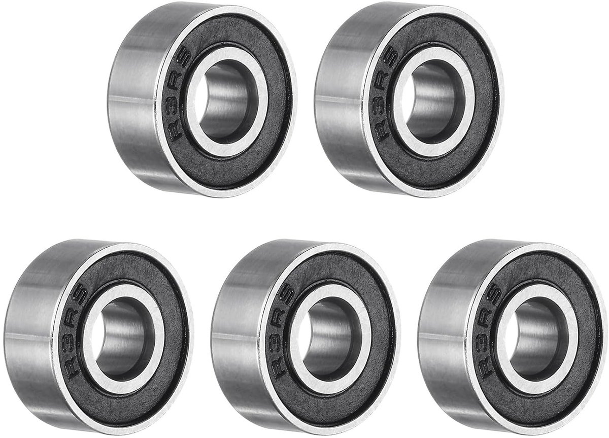 Lagers, 5 stuks 3/16" x 1/2" x 10/51" chroomstaal Z2 dubbele rubberen lagers