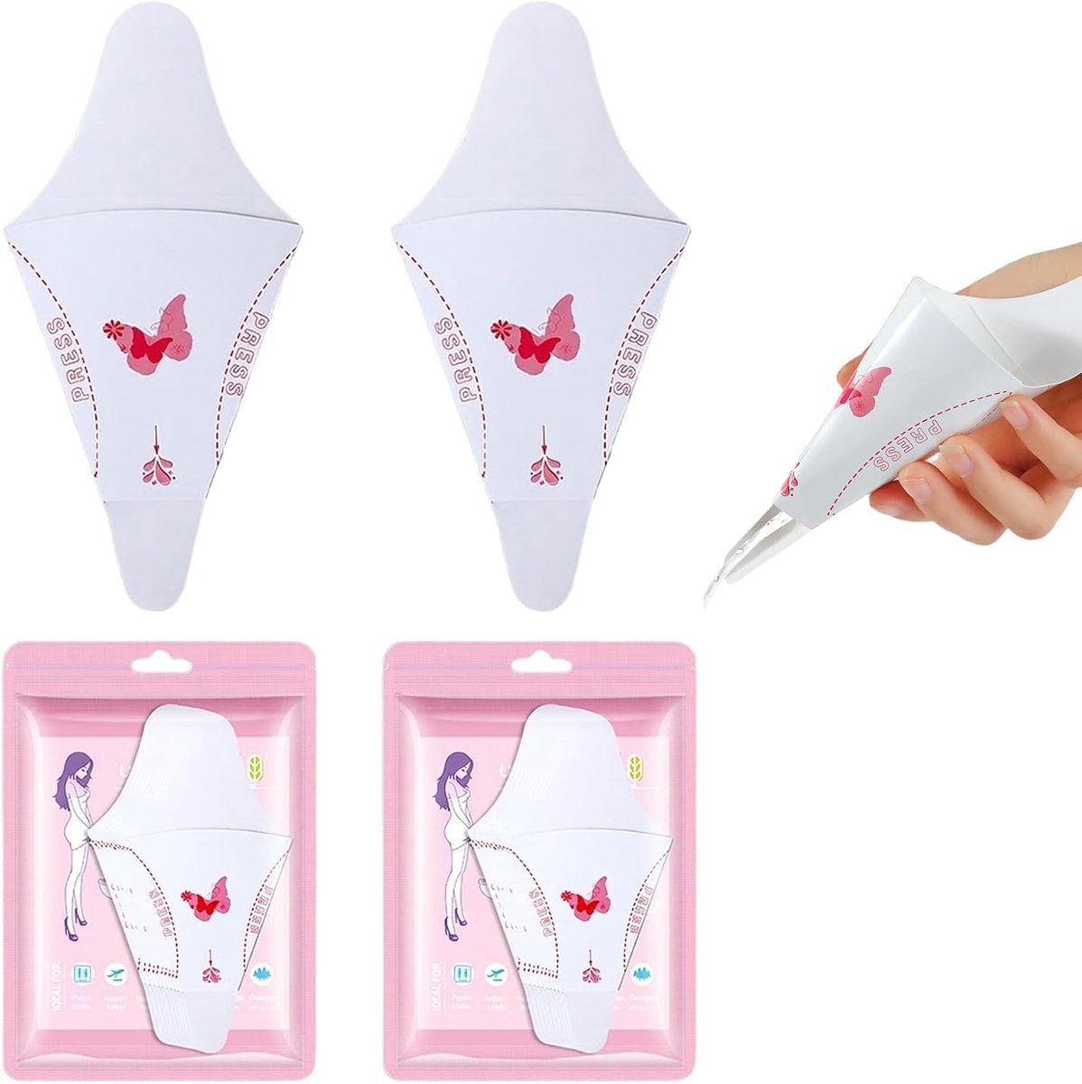 Wegwerp-urinoir voor dames, 20 stuks, draagbaar, van karton, opvouwbaar, trechter, voor kamperen, reizen, wandelen, zwangerschap en festivals, hygiënisch en praktisch, wit