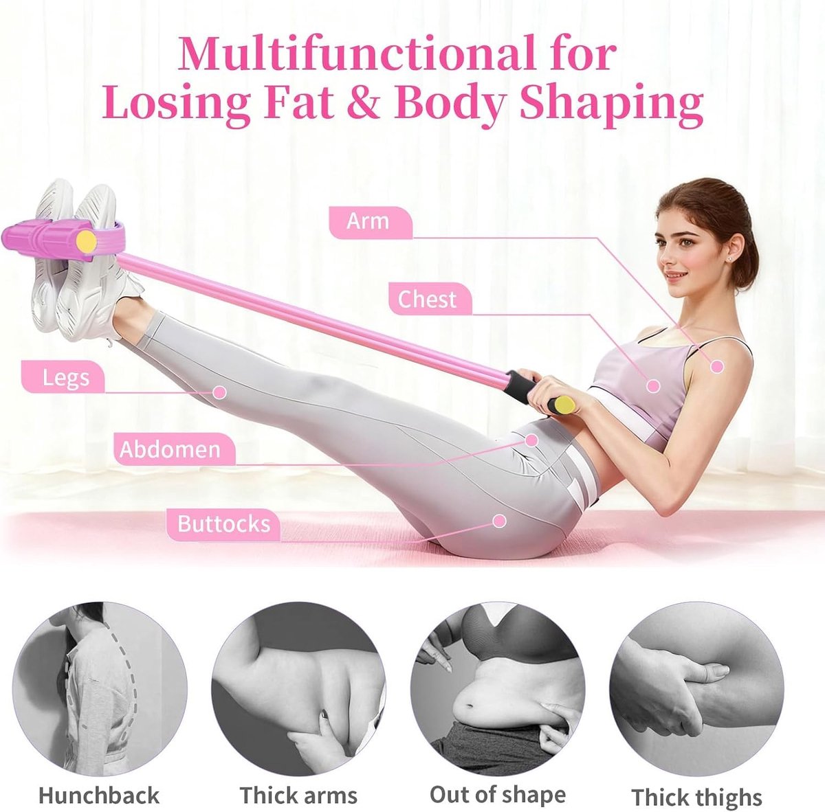 6 Buizen met Pedaal, Multifunctionele Elastische Touw NBR Schuimhandvatten voor Buik Billen Benen Armen Pilates Thuistraining