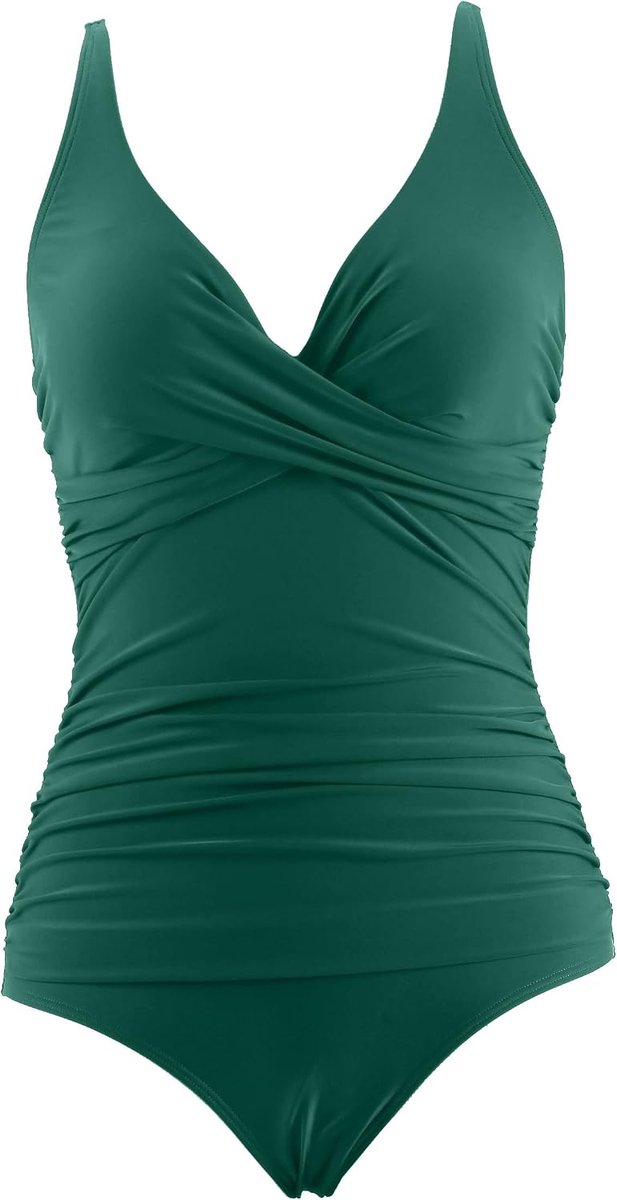 Badpak voor dames, eendelig, met V-hals en hoge taille, buikcontrole, push-up, zwempak, badmode