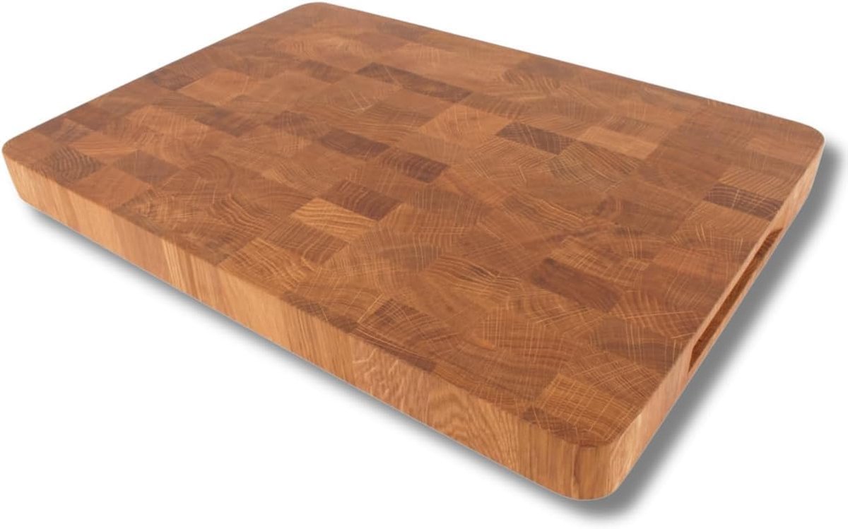 Houten Snijplank 50x35x4 cm | Eindgraan Snijplank met Duurzame Eiken Constructie | Dubbelzijdige Keukenblok met Praktische Handgrepen | Broodplank met Afgeronde Hoeken