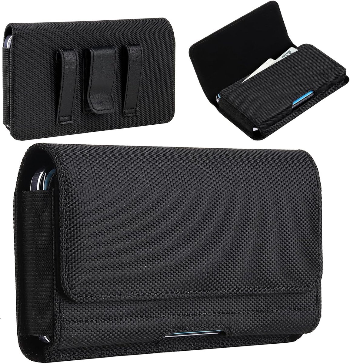 Etui met klep voor iPhone 17 16 15 14 13 12 11 Pro Max, Samsung Galaxy S25 S24 S23 S22 A55 A54 A53 A25 A34, Nokia 2.4, 17 cm (6,7") mannelijke draagtas met klep en riem met houder