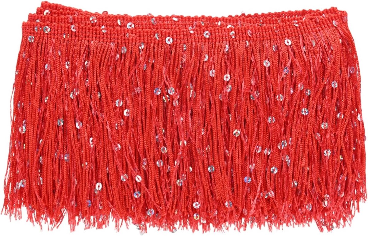 METERXITY 2 Yards Pailletten Kwastje Fringe Trim 4 "Sprankelend Polyester Franje Trim Lint Boho Kant Naaien Trimmen voor Latijnse Jurk/Rok/DIY Naaien Ambachten [Rood]