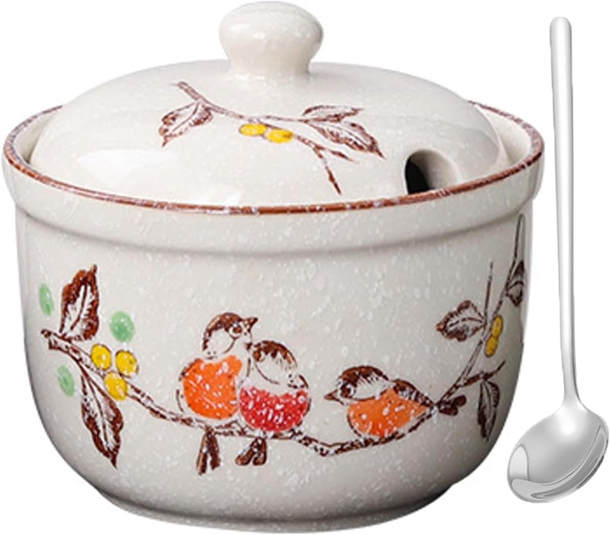 Keramiek, suikerpot met deksel en lepel, keramische kruidenpotjes, kruidenpot met deksel voor suiker, zout, kaas, specerijen