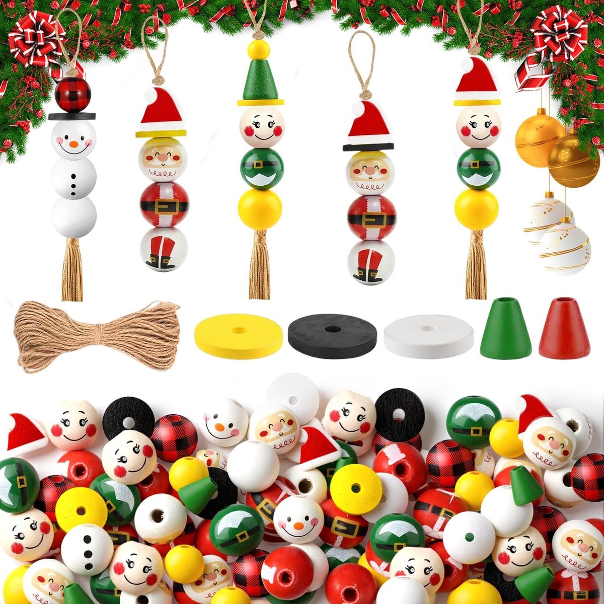 Kerstballen, knutselwerk, jute koord voor Kerstmis, ideaal voor doe-het-zelf projecten, festivals, feesten en kerstversieringen (C: Kerstman)