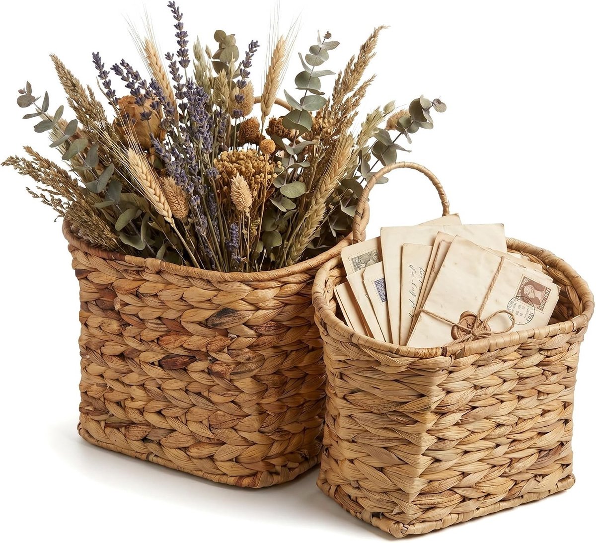 Rieten opbergmand - Natuurlijk - 31 x 14,5 x 30,5 cm - Handgeweven waterhyacint - Voor muur- en buitengebruik
