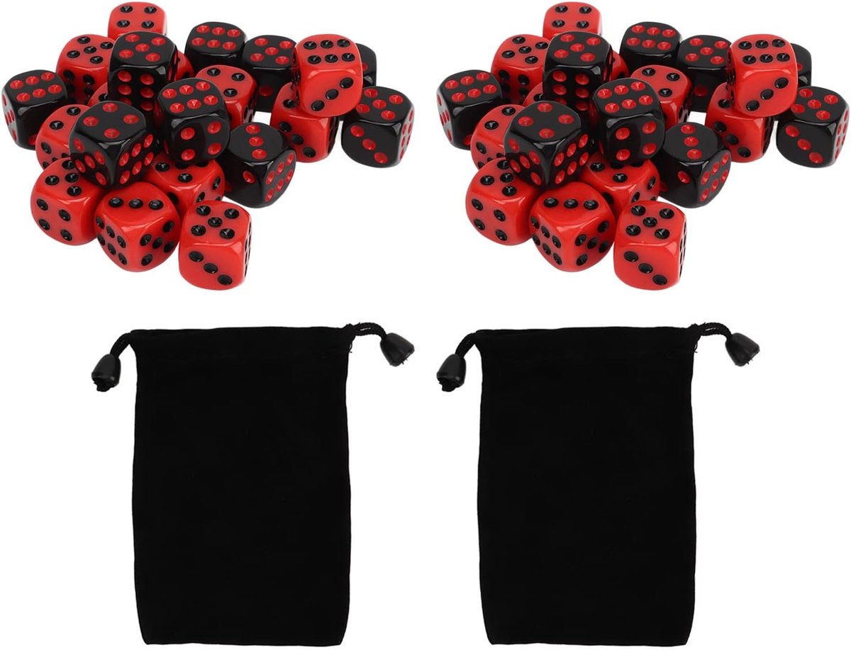 48-delige 6-zijdige Dobbelstenen - Zwart En Rood Plastic Waterdichte Tafelspel Dobbelstenen Set Voor Feestbars Club