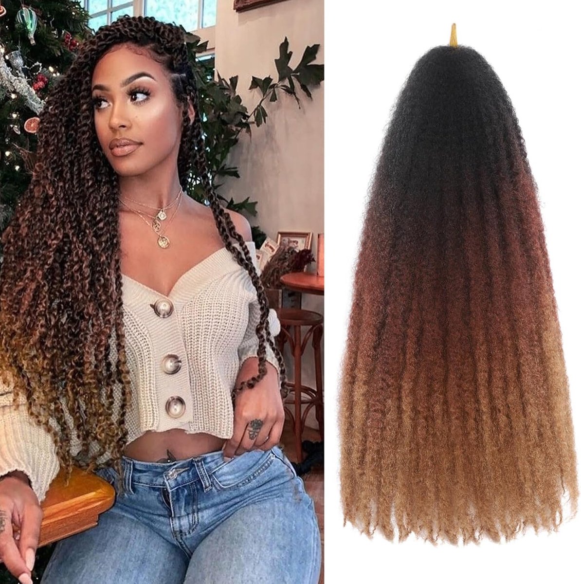 Twist Gevlochten Haar Marley Twist Haars Lange Cubaanse Haar Marleys Afro Kinky Krullende Twists Faux Locs Gehaakte Synthetische Gevlochten Vlechten Haarextensies (1B/30/27, 45,7 cm