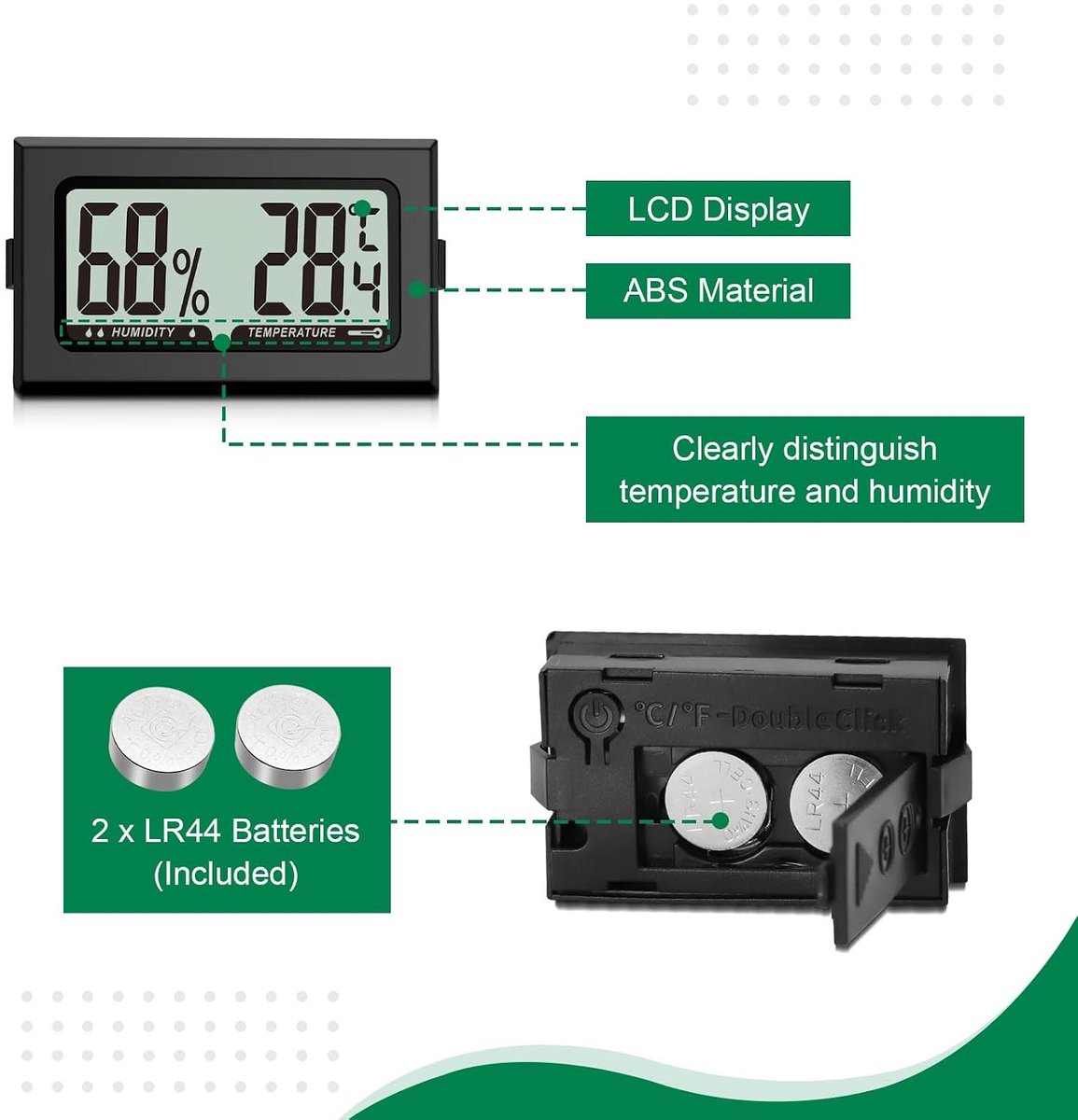 8 stuks luchtvochtigheidsmeter, thermometer, mini digitale hygrometer met lcd, temperatuur kamerthermometer voor binnen, kantoor, woonkamer en wijnkelder (batterijen inbegrepen) (8) — cadeau in Cadeau-ideeën - foto 7