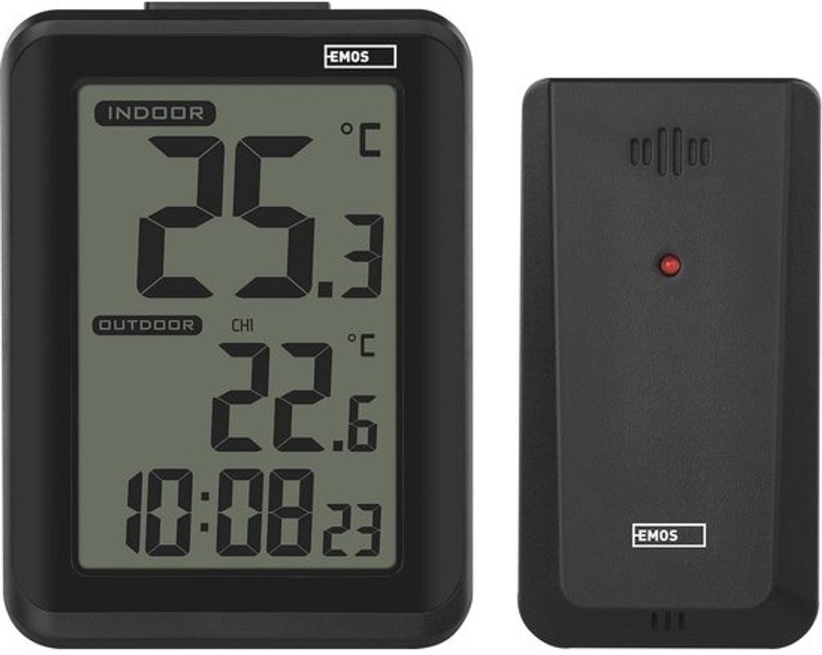 Digitale thermometer met draadloze buitensensor en hygrometer - Binnen- en buitentemperatuur meter met wekker en achtergrondverlichting