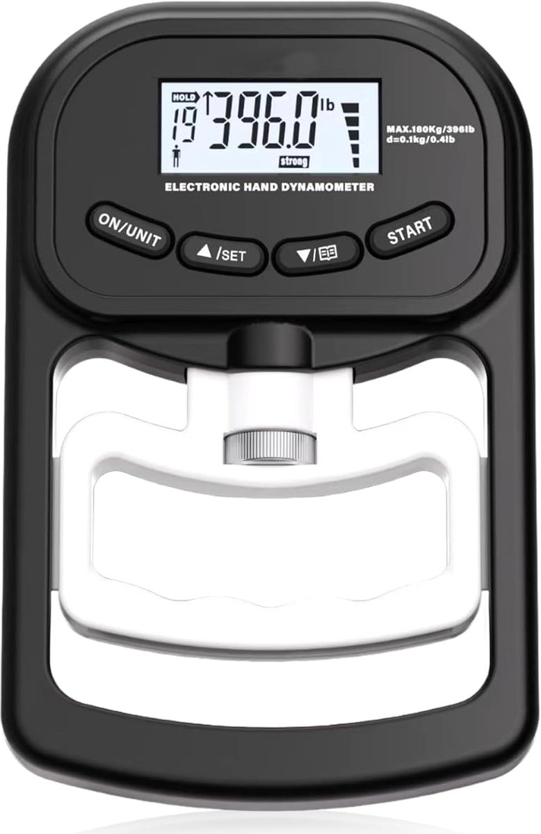 handkrachtmeter, 180 kg, zwart, handdynamometer, grip krachttrainer met USB-oplaadkabel, Grip Strength Trainer, elektronische grijpkracht, meetinstrument, groot led-scherm