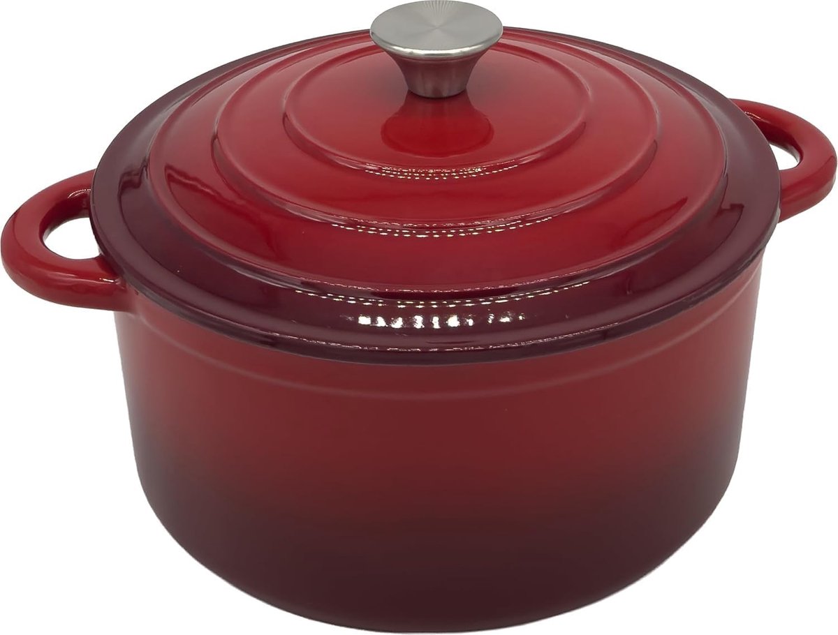 Emaille gietijzeren pan, braadpan, stoofpan, Ø 26 cm, ideaal voor alle warmtebronnen, rood