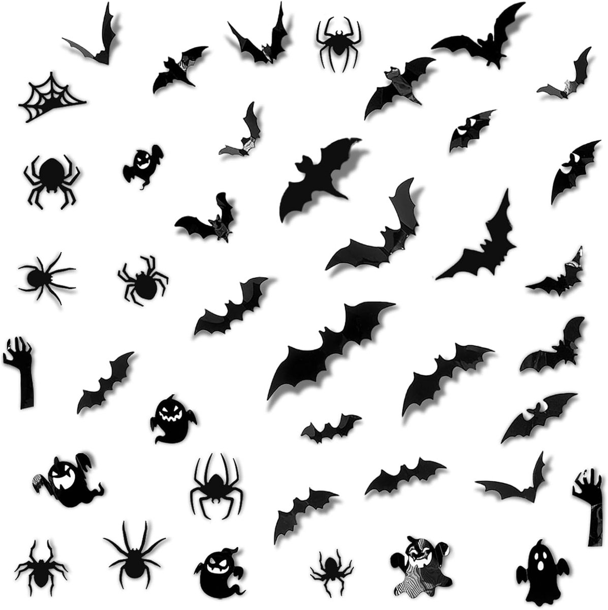41 stuks 3D Halloween vleermuizen decoraties, waterdichte PVC Halloween muurstickers, 4 stijlen Halloween decor vleermuis stickers, zwarte enge Halloween feestdecoraties voor binnen buiten