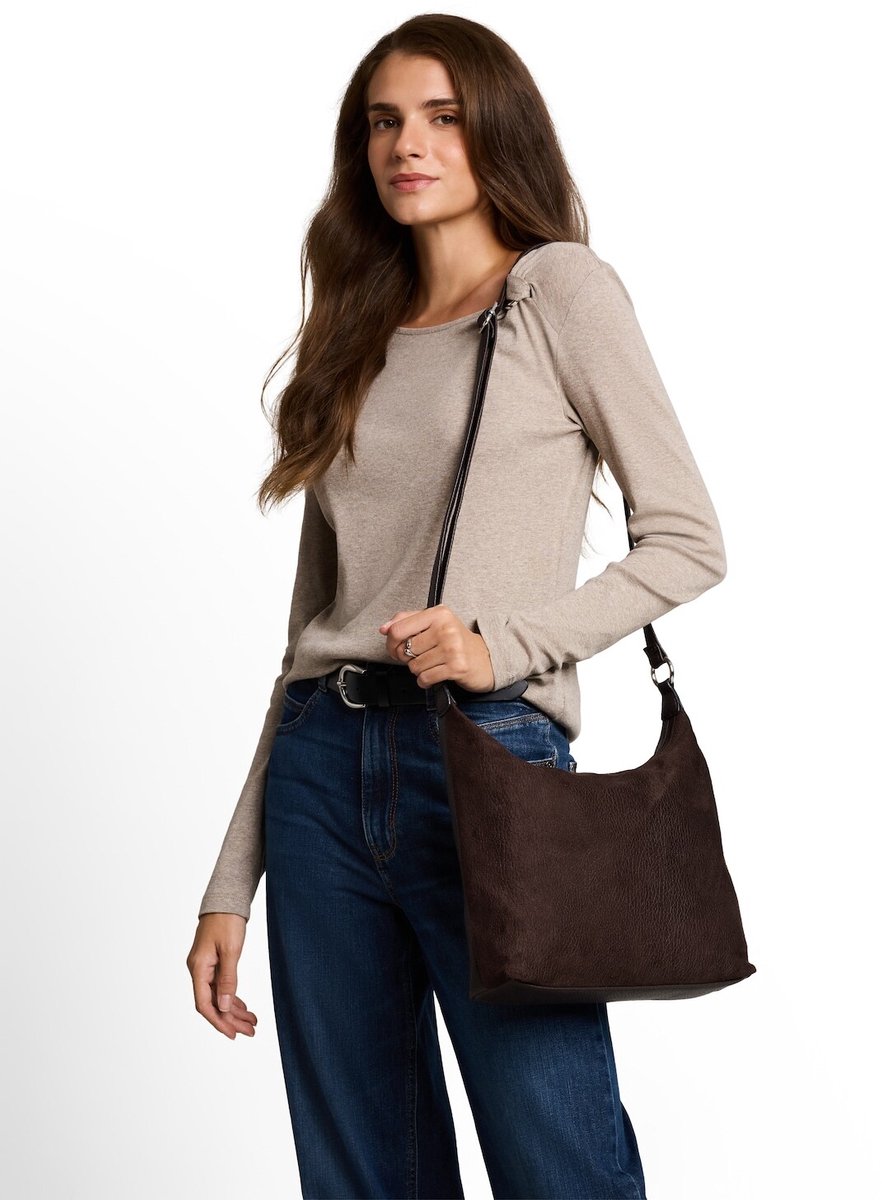 Tom Tailor - TTAIANA M schoudertas in suède-look - Maat ONESIZE - dark brown