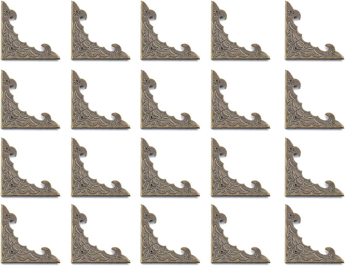 Dailygoods- Hoekbeschermer Antiek Brons - Decoratieve Beugel - Veiligheid Hoekbeschermer - Duurzaam Ijzer - 40x40x58mm - Set van 20 Stuks