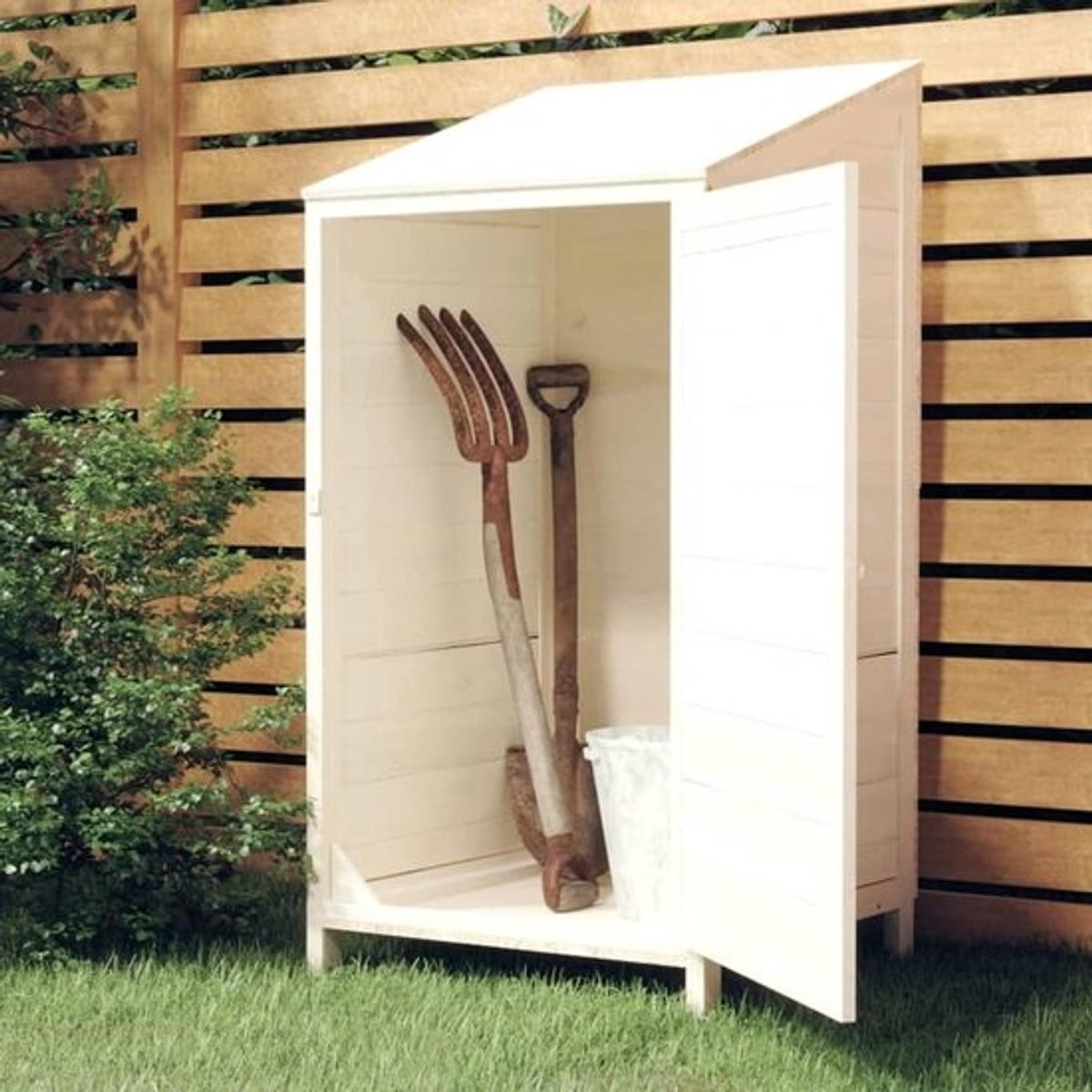 Houten Tuinhuis - Gereedschapsschuur Buiten - Tuinspullen Opbergen - Massief Sparrenhout Constructie - 55 x 52 x 112 cm - Wit