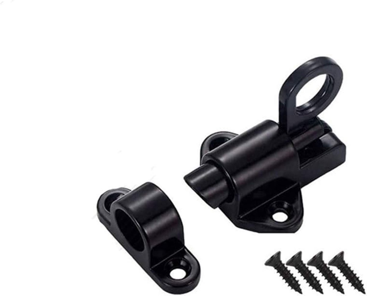 Dailygoods- Deurbout - Zwart Aluminium - Bout Latch Lock - Veiligheidsbeugel - Voor Kleine Deuren - Inclusief 4 Schroeven - Duurzaam en Stevig - Deurs