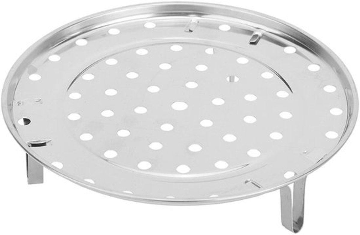 Stoomrek Rond - Stoominzet Pan - Gezond Koken - Verhoogd Ontwerp - 26cm Diameter - Zilver