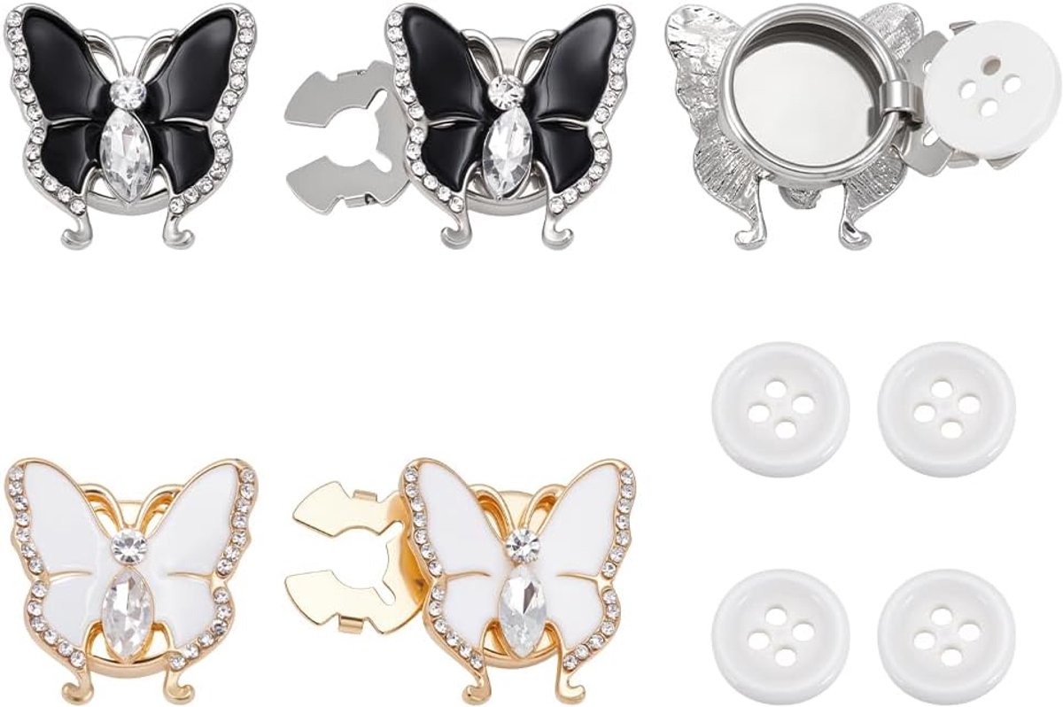 4 stuks 2 kleuren strass knopafdekkingen legering vlinder knopbedekkingen zwart wit vlinder strass decoratieve reserveknoppen