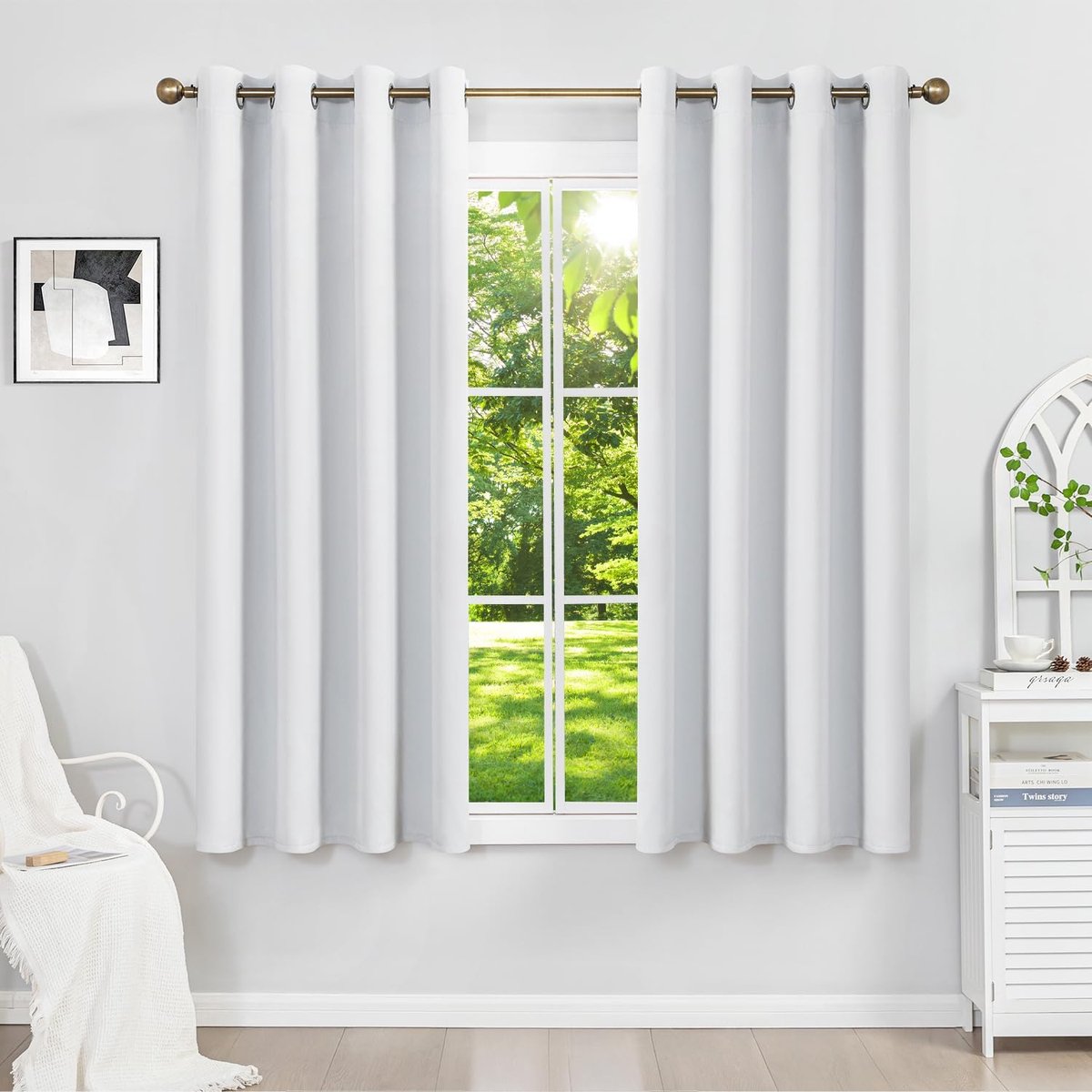 verduisteringsgordijn, isolerend, tegen kou, 140 x 160 cm (b x h), 2 stuks, raam, ondoorzichtig, grijs/wit, met oogjes, anti-hitte, uv-bescherming, lawaai, voor binnen, decoratie