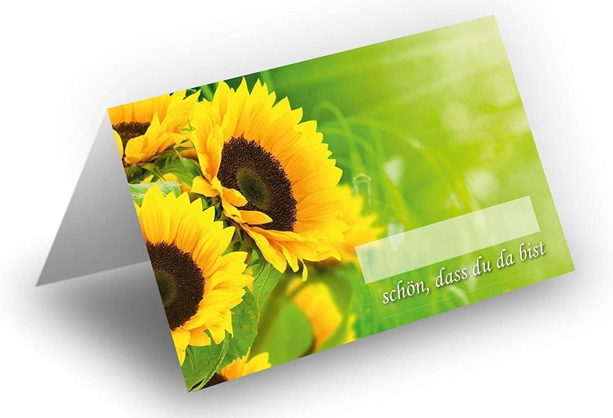 Plaatskaarten, naamkaarten, voor bruiloft, verjaardag, feest, doop, communie, vormsel, vormsel, jeugdwijding, 25 stuks, premium kwaliteit, bloemendecoratie, zonnebloemen