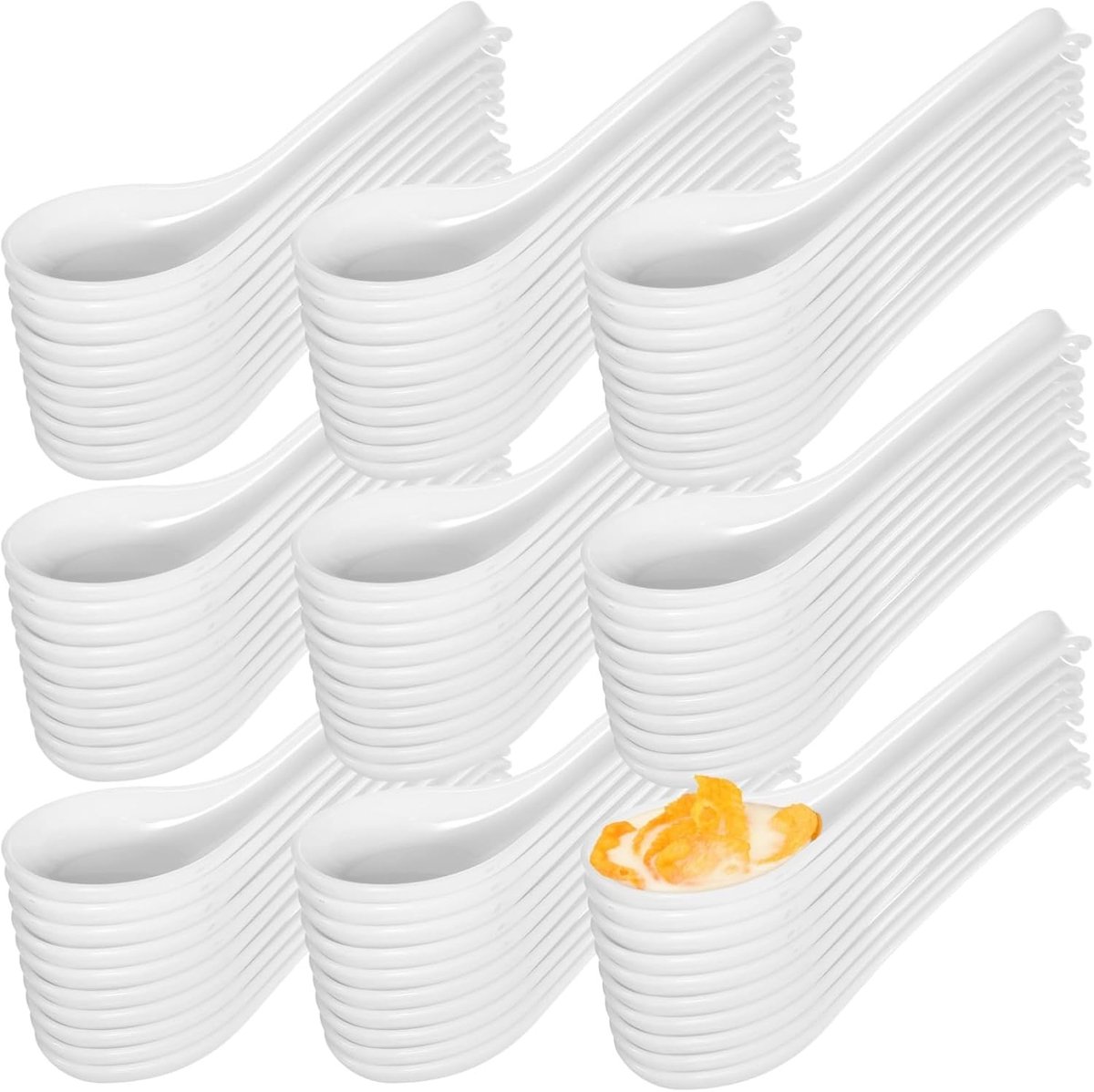 Soeplepels, soeplepel met haak, Chinese Wonton, herbruikbare bulk, rijst, dinerlepel, wit plastic voor Pho Miso Ramen Dumpling-ijs, gemakkelijk schoon te maken