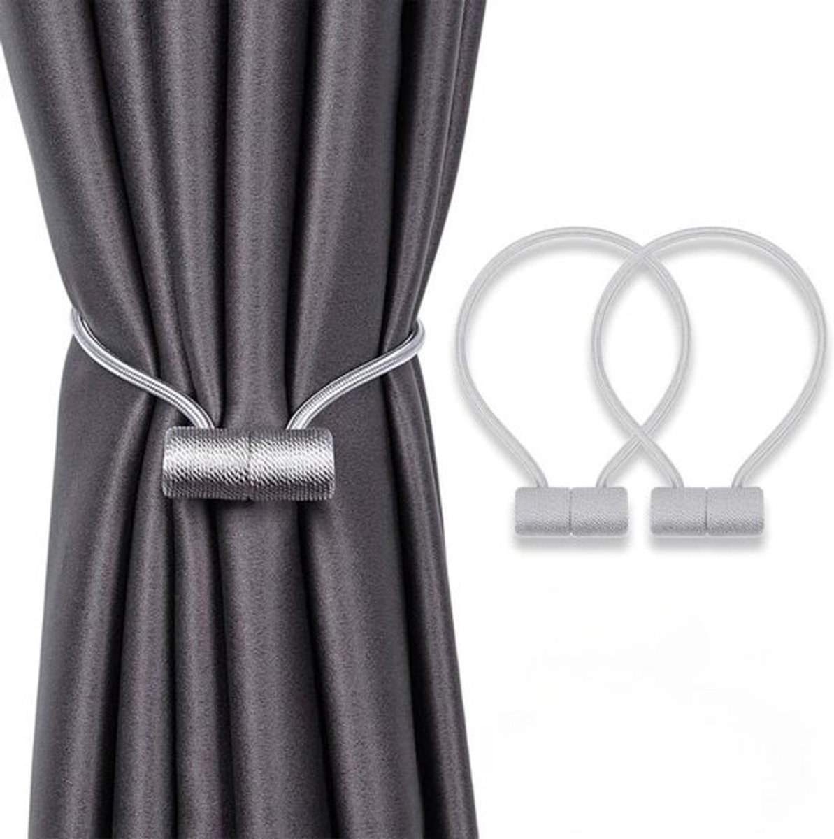 Magnetische Gordijn Tiebacks - Gordijn Clips - Gordijnen Ophangen - Sterke Magneet - 2 Stuks - Grijs