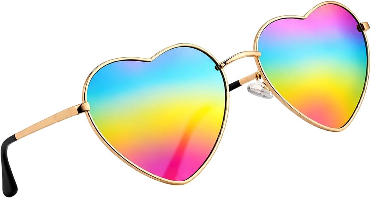 Zonnebril Dames Heren, Retro Hartvormige Bril UV400, Kleurrijke Festival Pride Accessoires