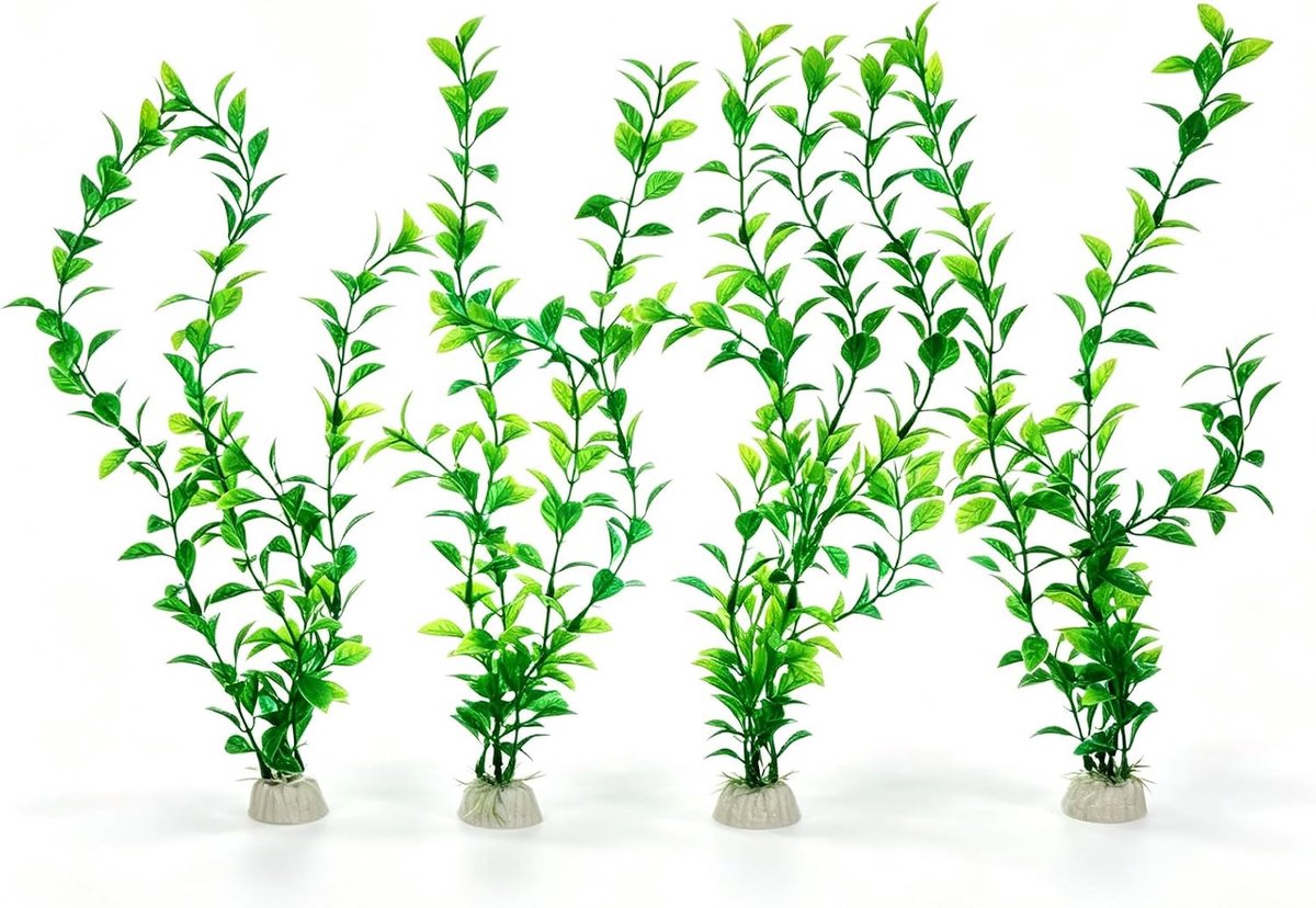 4 stuks aquariumplanten 13,8 inch zijden planten voor aquarium | Decoraties Kunstmatige Plastic Habitat Decor Klein aan Gematigde Grootte Veilig Groen voor Tank, Goudvis, Vissen Verbergt