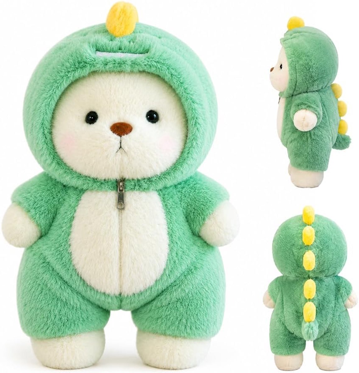30 cm, Teddy Huggy On kostuums voor haai, schaap, dinosaurus, pluche dier met afneembare outfit en beweegbare gewrichten aan de poten, voor feest, Kerstmis en verjaardag (groen)