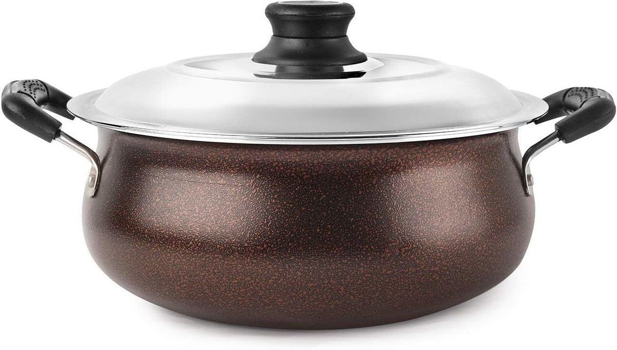 Stick Inductie Compatibel Gravy/Biryani Handi met RVS Deksel, 2.5 LTR, Bruin, 2.5 Liter