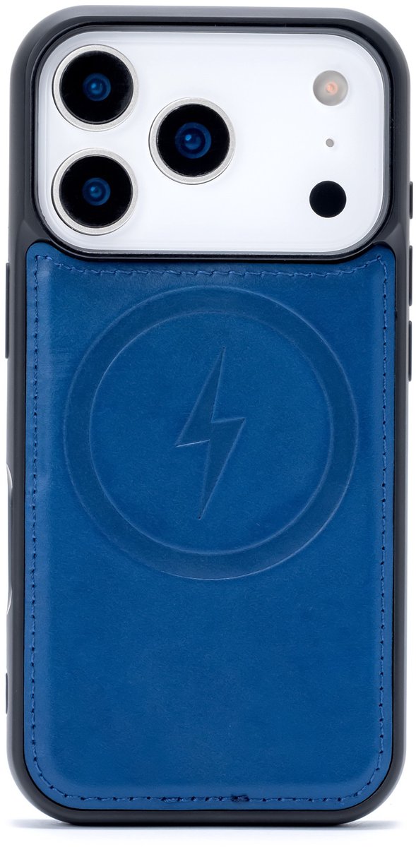 Casemania Echt Leren Hoesje Geschikt voor Apple iPhone 18 Pro Max - Navy Blue - Geschikt voor MagSafe - Leer Back Cover