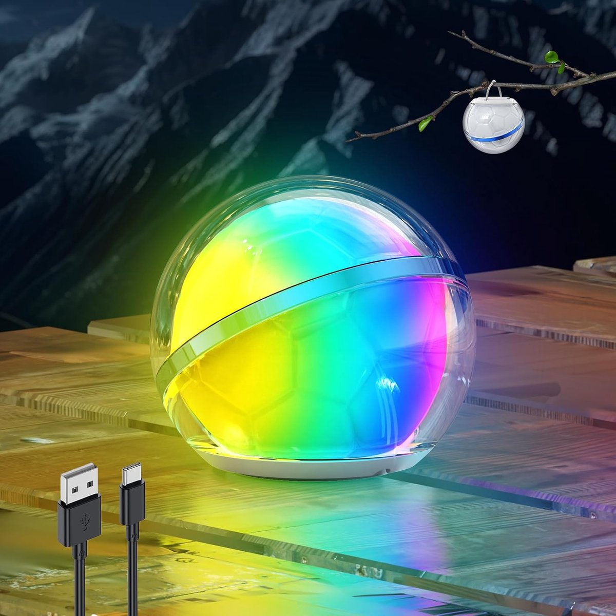 Shark Campinglantaarn, 1 stuk draagbare campinglamp USB oplaadbaar warm wit licht en RGB modi voetbaldecoratie tentlamp met haak voor binnen en buiten