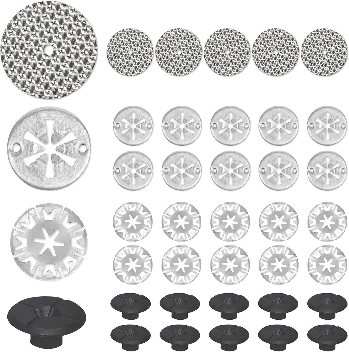 35 stuks hittebeschermingsplaat reparatieset, 50 mm en 30 mm klemschijven, hittebeschermingsplaat, borgschijven kap, bevestiging, compatibel met kunststof moeren, hittebeschermingsplaat