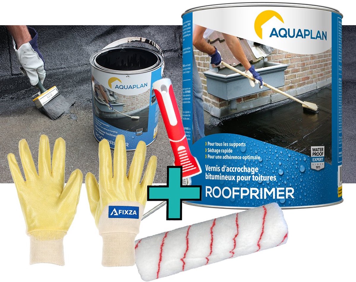 Aquaplan Roofprimer - set - dakprimer voor bitumen en dakleer – sneldrogende primer voor optimale hechting - 5 l