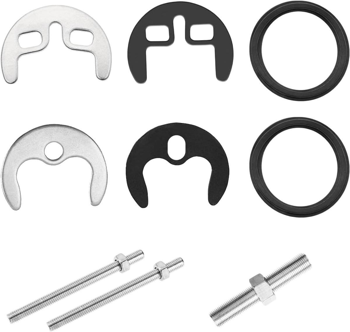 Set van 2 kraanbevestigingshouders, kraanbevestiging, bevestigingsarmatuur, met M6 bevestigingsschroeven en afdichtring, voor keuken, badkamer, bijkeuken, zilver (enkel gat/dubbel gat)