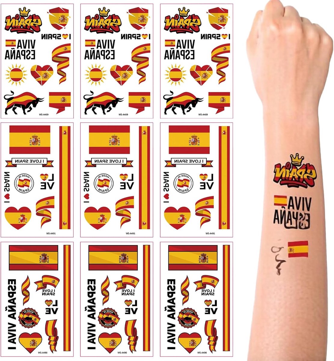 Tijdelijke tatoeages met nationale vlaggen voor het wereldkampioenschap, Viva España fanaccessoires voor voetbalfans