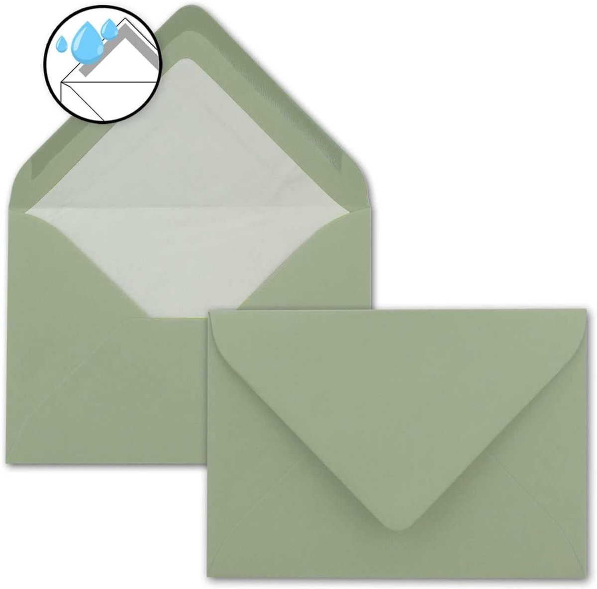 75 x enveloppen in eucalyptusgroen, enveloppen in DIN B6 (12,5 x 17,6 cm), geribbeld papier, witte zijdevoering voor Kerstmis en feestelijke gelegenheden