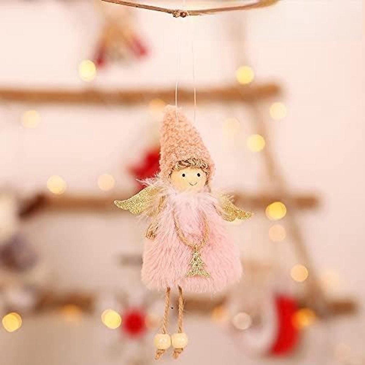 Kunstkerstboom Merry Christmas Gifts Leuke Angel Dolls Hanging Hanger Navidad Nieuwjaar Home Decor Kerstboom Ornamenten Xmas Kids Gift (Color : B-Pink)