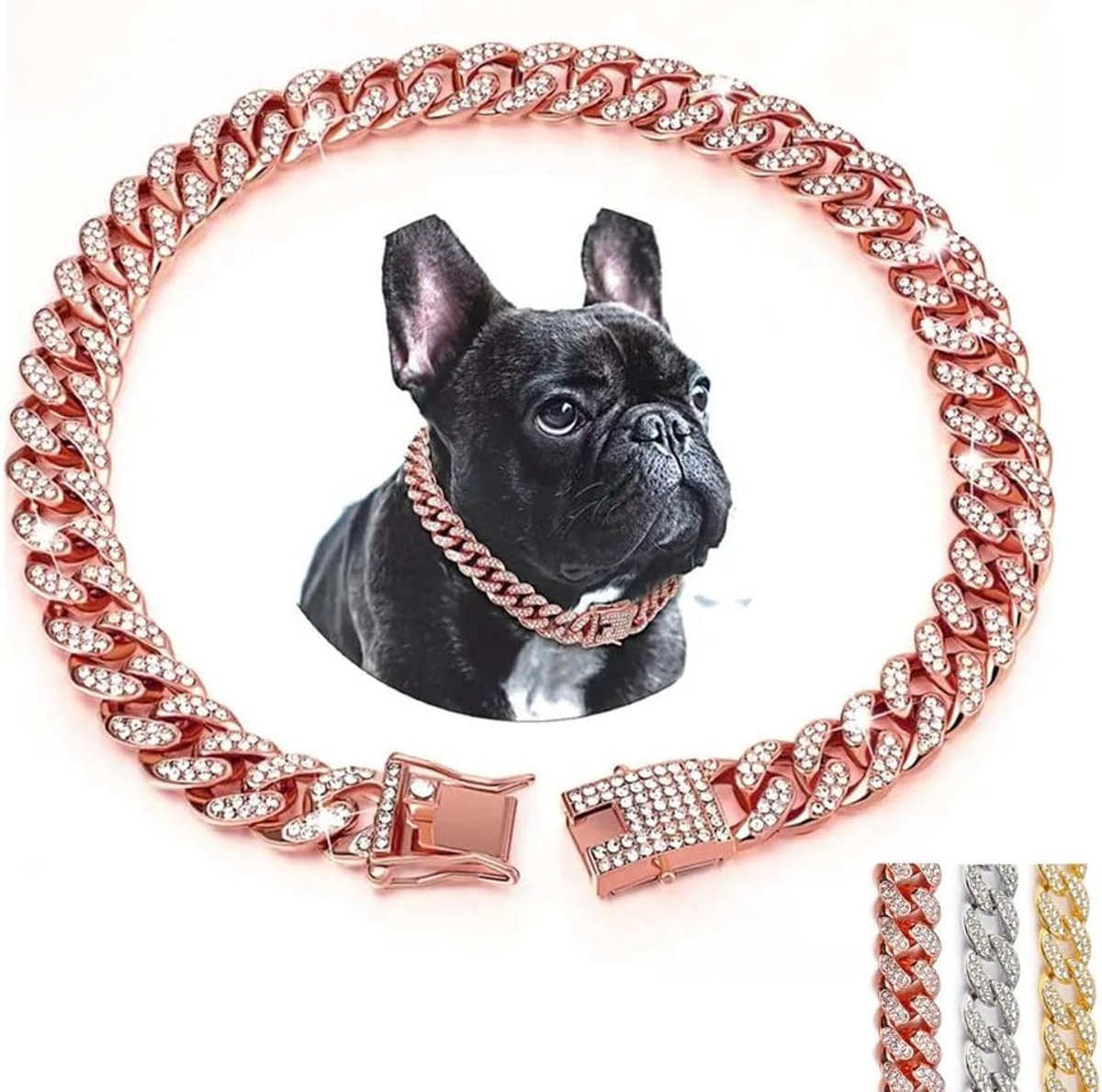 kettinghalsband voor grote honden, bling kristal glitter strass sprankelende diamant metalen ketting Cubaanse link hondenhalsbanden voor kleine, middelgrote en grote huisdieren teefjes