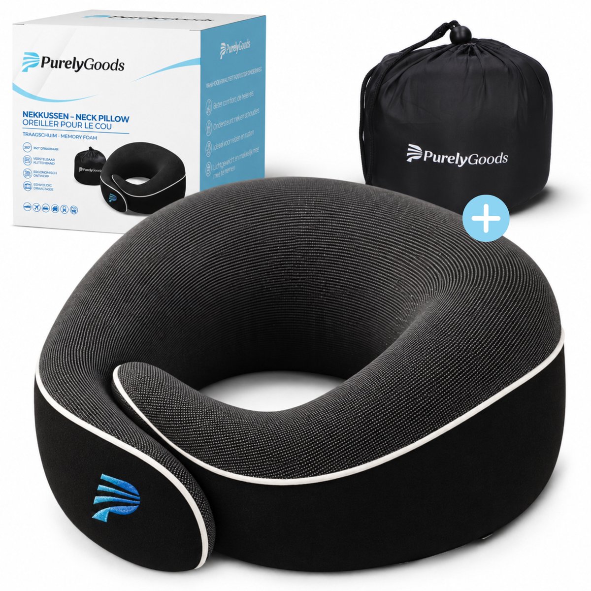 PurelyGoods® Nekkussen - Vliegtuig & Auto - Reiskussen - 28 cm - Zwart