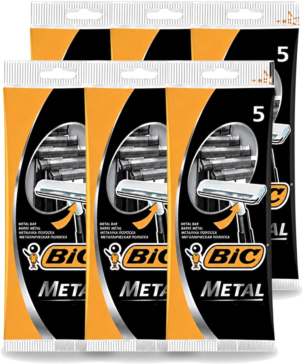 6 x Bic - Scheermesjes - Metaal - Enkel Mesje - Wegwerpmesjes - 5 Scheermesjes - Voordeelverpakking - 6 stuks