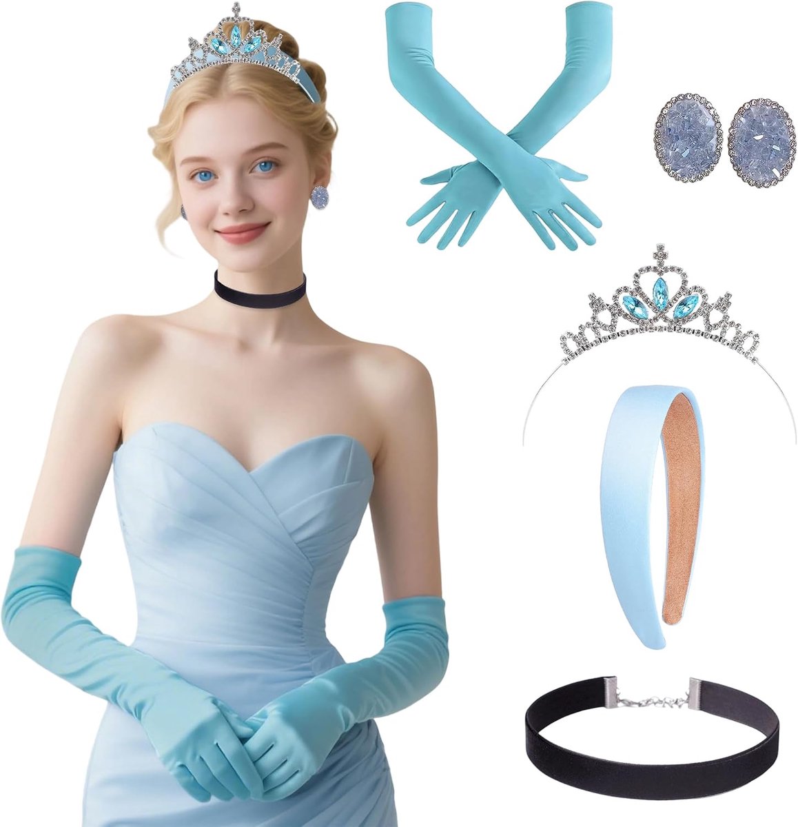 prinses kostuum accessoires dames haarband zwart fluweel choker oorbellen