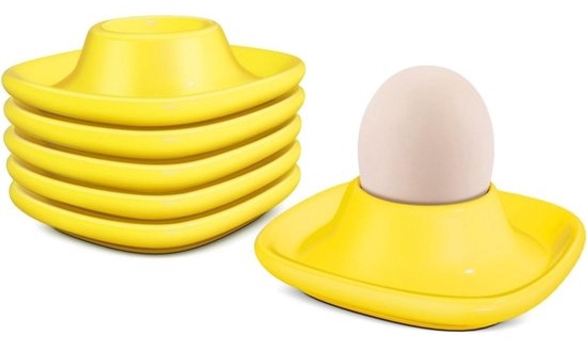 Eierdopjes set - Eierhouders - Ontbijt serveren - Stapelbaar ontwerp - Set van 6 - Geel